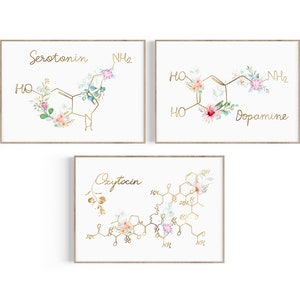 Psychology Prints Wall Art , Serotonin Molecule, Oxytocin Print, Dopamine Art, Psychiatrist Office Décor, Psychologist Gift, Therapist Gift