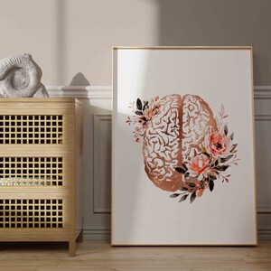 Brain Art Print, Psychology Art, Brain Anatomy Art, Psychology Office Decor, Psychiatrist Gift, Psychologist Gift, Floral Art, Brain Poster image 6