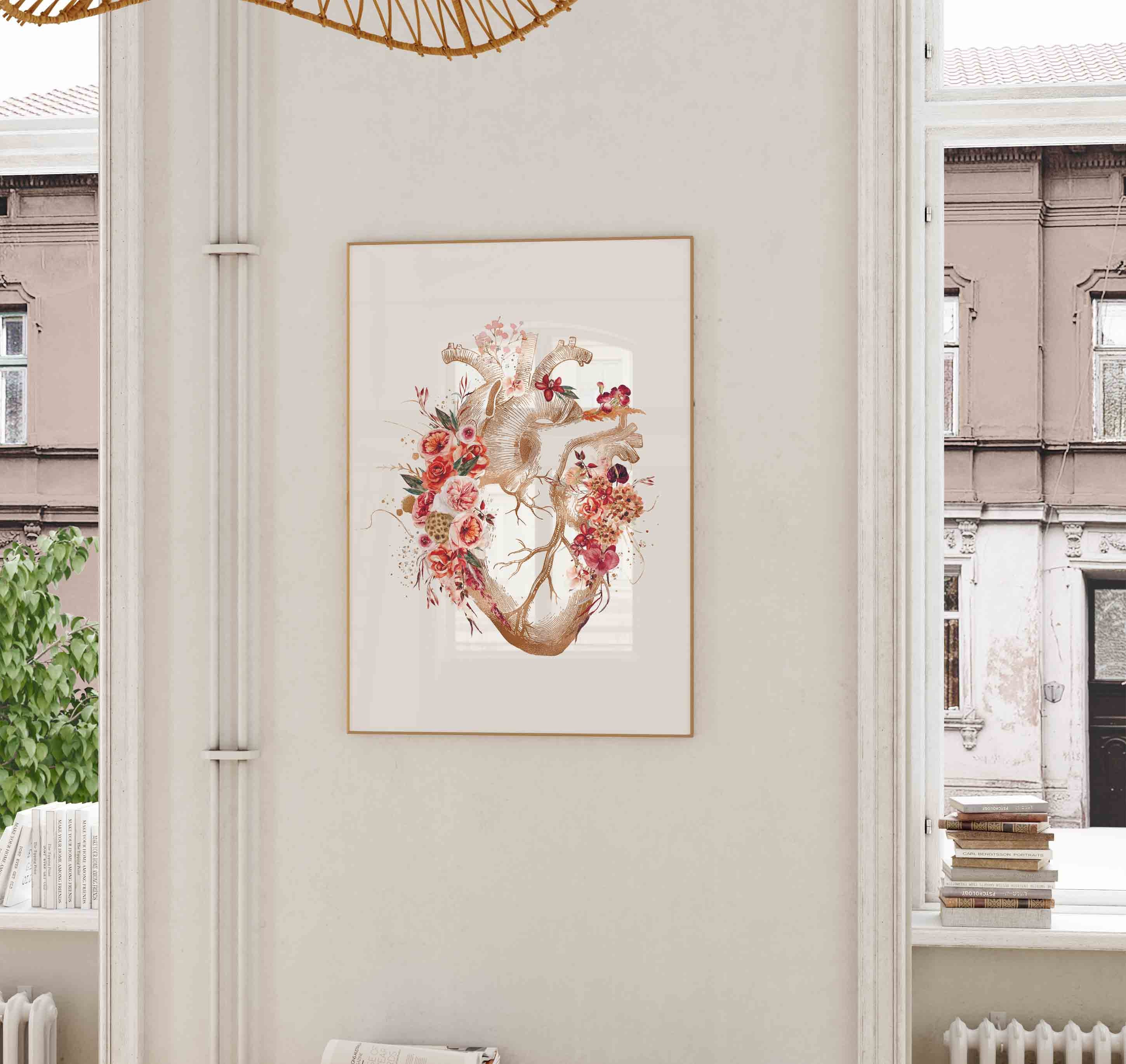 Floral Heart Anatomy Art Print: Medical Gift, Doctor Decor (digital ...