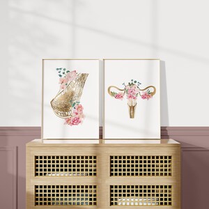 Floral Breast & Uterus Anatomy Art Prints, OBGYN Decor (digital ...