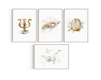 Brain Art Print Set: Psychology Office Decor Serotonin, Psi, Synapse (Digital Download)