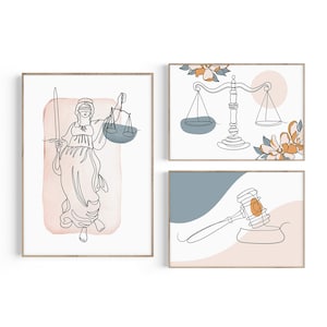 Law Office Decor, Lawyer Gift, Law School Graduation Gift, Attorney Gift, Lady Justice, Gavel, Scales of Justice Art, Lawyer Print Set, Law