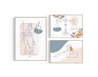 Gallery Wall Art Lawyer Office Decor Set of 4 Prints Lady Justice Gavel ...