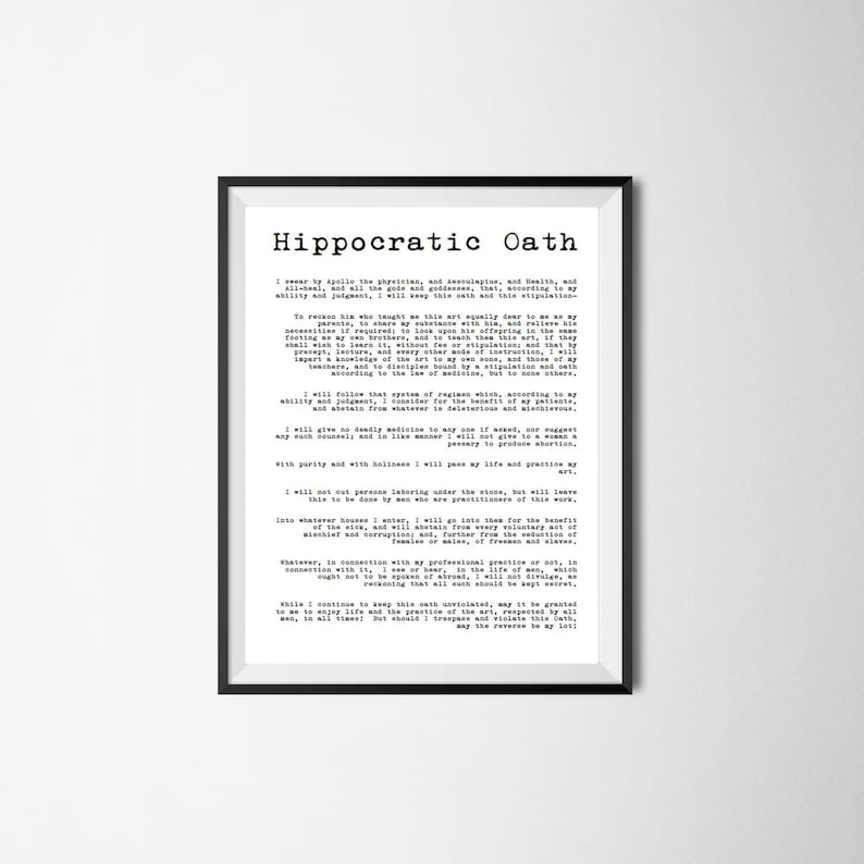Hippocratic Oath Doctor Oath Physician Oath Doctor Gift MD | Etsy