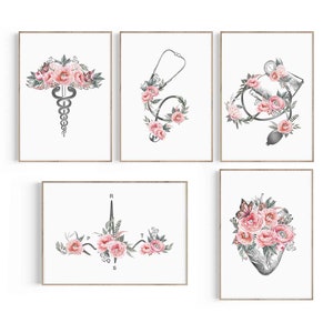 Cardiologist Office Decor, Heart, Stethoscope, EKG, Doctor Gift, Medical Doctor Wall Art, Medical Student Gift, Cardiology Prints Flower Art