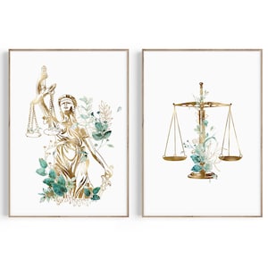 Law Office Decor, Lawyer Gift, Law School Graduation Gift, Attorney Gift, Lady Justice, Scales of Justice Art, Lawyer Print Set, Law Art