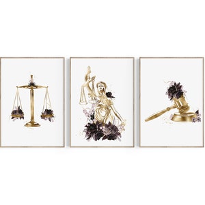 Law Office Decor, Lawyer Gift, Law School Graduation Gift, Attorney Gift, Lady Justice, Gavel, Scales of Justice Art, Lawyer Print Set, Law