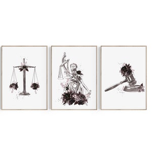 Law Office Decor, Lawyer Gift, Law School Graduation Gift, Attorney Gift, Lady Justice, Gavel, Scales of Justice Art, Lawyer Print Set, Law