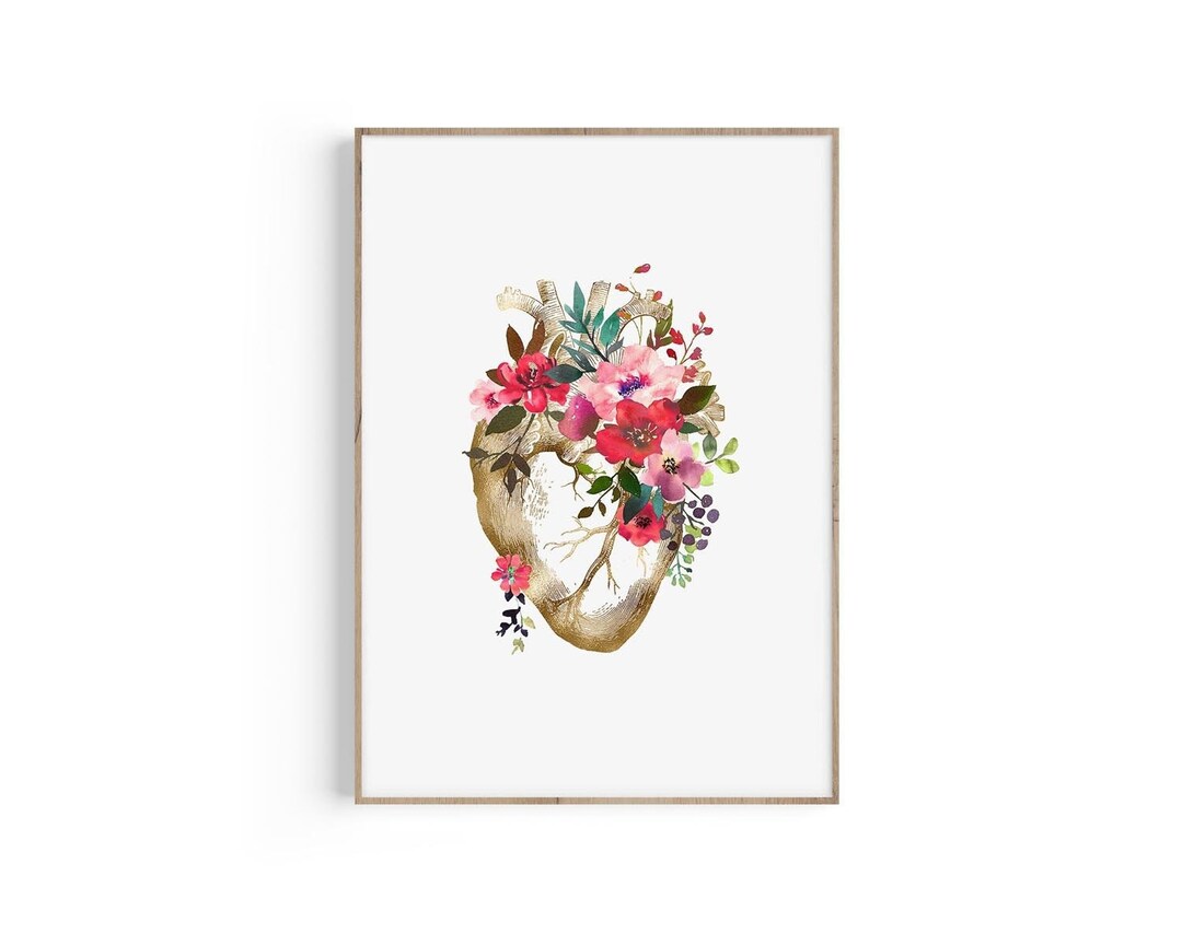 Floral Heart Anatomy Print: Medical Art, Doctor Gift (digital Download ...