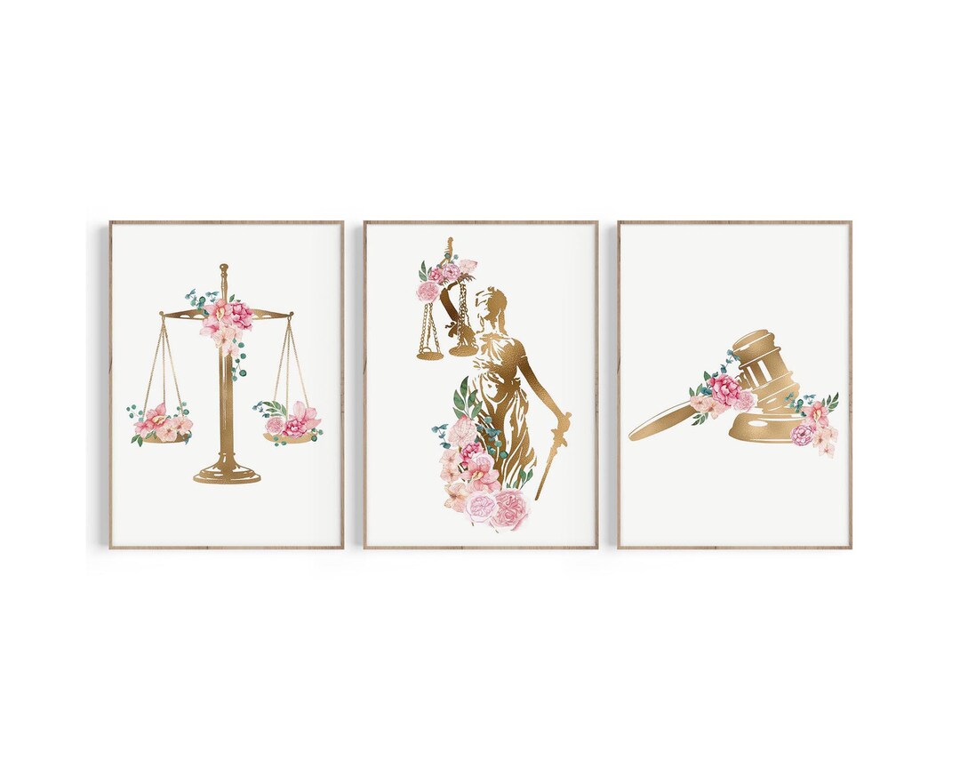 Law Office Decor Print Set: Lady Justice, Gavel, Scales (digital ...