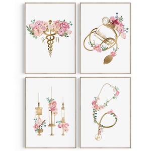 Láminas florales de enfermería: Estetoscopio, jeringa, regalo para enfermeras (descarga digital)