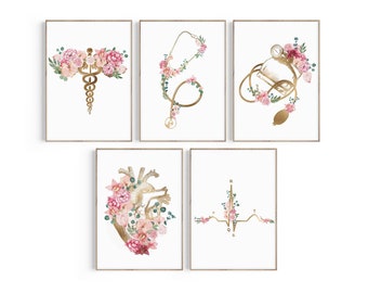 Floral Cardiology Prints: Doctor Office Decor Art (Digital Download)