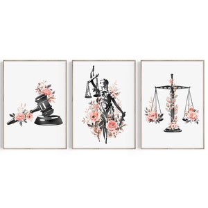 Law Office Decor, Lawyer Gift, Law School Graduation Gift, Attorney Gift, Lady Justice, Gavel, Scales of Justice Art, Lawyer Print Set, Law