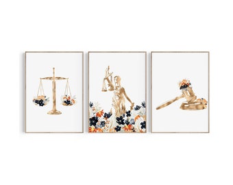 Gallery Wall Art Lawyer Office Decor Set of 4 Prints Lady Justice Gavel ...