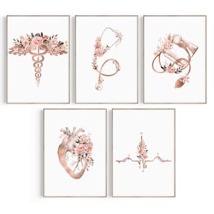 Cardiologist Office Decor, Heart, Stethoscope, EKG, Doctor Gift, Medical Doctor Wall Art, Medical Student Gift, Cardiology Prints Flower Art