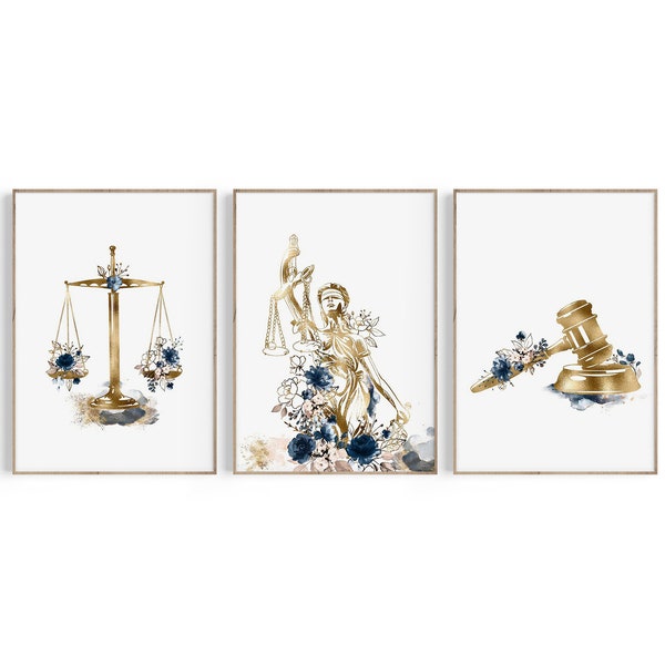 Law Office Decor, Lawyer Gift, Law School Graduation Gift, Attorney Gift, Lady Justice, Gavel, Scales of Justice Art, Lawyer Print Set, Law