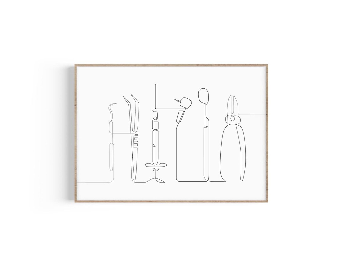 Dental Tools One Line Art Dentist Gift Orthodontist Dentist Etsy