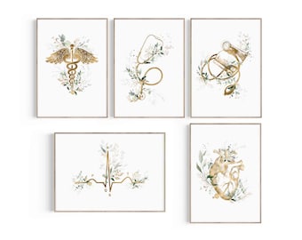 Cardiologist Office Decor Prints: Floral Heart, Stethoscope, EKG (Digital Download)