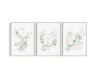 Láminas de decoración de farmacia: Mortero, maja y cuenco de Higía (descarga digital)
