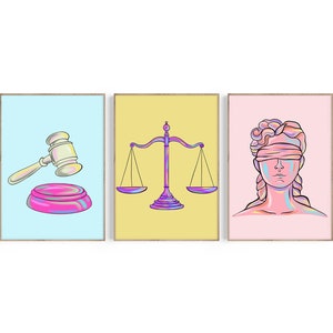 Trendy Law Office Decor, Lawyer Gift, Law School Graduation Gift, Attorney Gift, Lady Justice, Gavel, Scales of Justice Art, Lawyer Prints