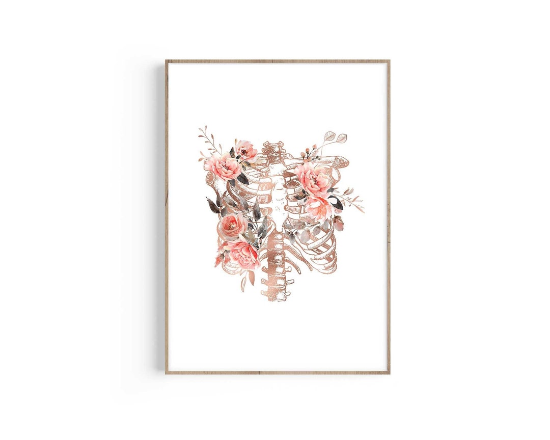 Floral Rib Cage Anatomy Art Print: Doctor Office Decor (digital ...