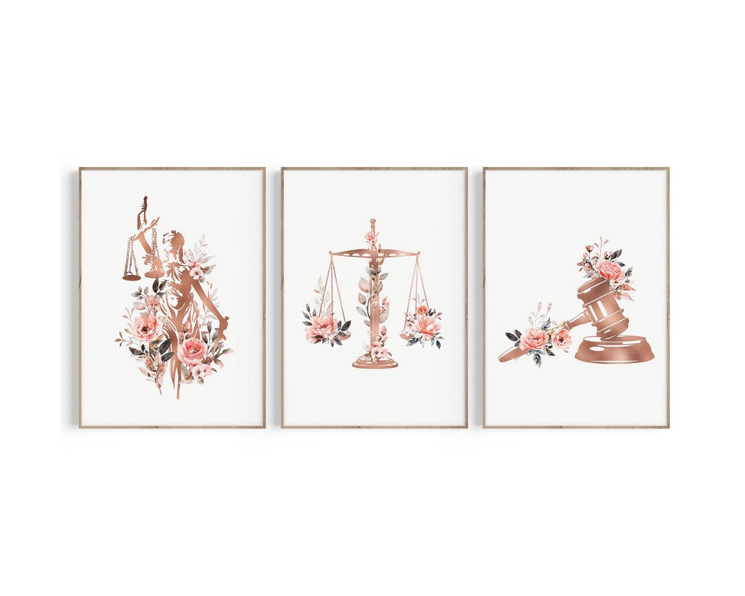 Lady Justice Scales Gavel Floral Art Prints: Law Office Decor (digital ...