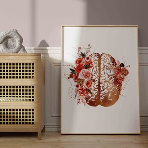 Floral Brain Anatomy Art Print: Psychology Office Decor (digital ...