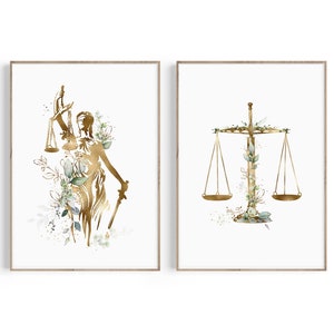 Law Office Decor, Lawyer Gift, Law School Graduation Gift, Attorney Gift, Lady Justice, Scales of Justice Art, Lawyer Print Set, Law Art