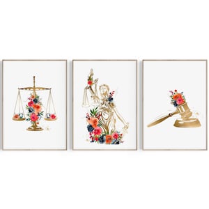 Law Office Decor, Lawyer Gift, Law School Graduation Gift, Attorney Gift, Lady Justice, Gavel, Scales of Justice Art, Lawyer Print Set, Law