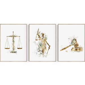 Law Office Decor, Lawyer Gift, Law School Graduation Gift, Attorney Gift, Lady Justice, Gavel, Scales of Justice Art, Lawyer Print Set, Law