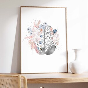 Floral Brain Anatomy Art Print: Psychology Office Decor (digital ...