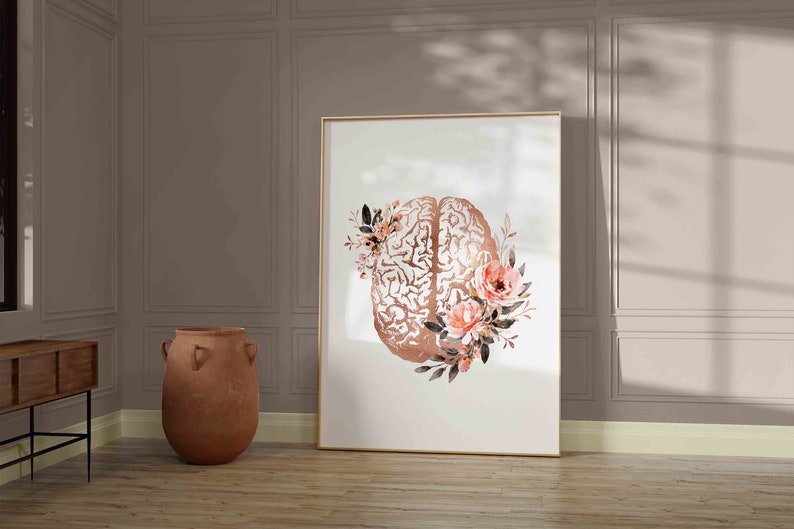 Brain Art Print, Psychology Art, Brain Anatomy Art, Psychology Office Decor, Psychiatrist Gift, Psychologist Gift, Floral Art, Brain Poster image 8