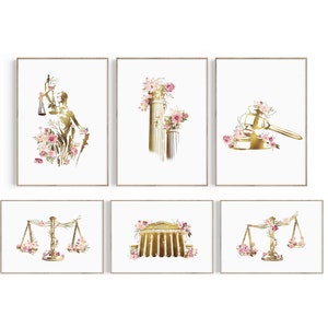 Law Office Decor, Lawyer Gift, Law School Graduation Gift, Attorney Gift, Lady Justice, Gavel, Scales of Justice Art, Lawyer Print Set, Law