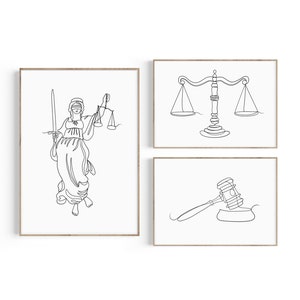 Law Office Decor, Lawyer Gift, Law School Graduation Gift, Attorney Gift, Lady Justice, Gavel, Scales of Justice Art, Lawyer Print Set, Law