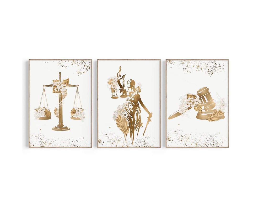 Lady Justice Scales Gavel Art Print Set: Law Office Decor (digital ...