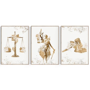 Law Office Decor, Lawyer Gift, Law School Graduation Gift, Attorney Gift, Lady Justice, Gavel, Scales of Justice Art, Lawyer Print Set, Law