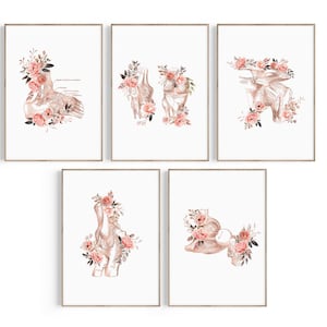May include: Set of five anatomical illustrations of the human body, featuring the ankle, knee, hip, elbow, and shoulder. Each illustration is adorned with delicate pink and white floral arrangements.