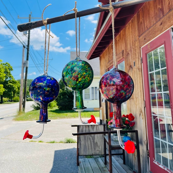 Hand Blown Glass Hummingbird Feeder: Custom Color Mix