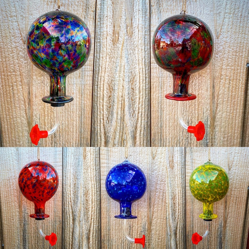 Hand Blown Glass Hummingbird Feeder: Custom Color Mix image 9