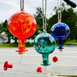 Hand Blown Glass Hummingbird Feeder: Custom Color Mix image 12