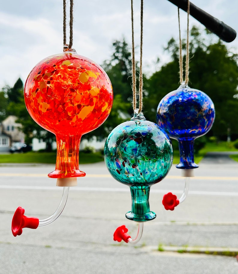 Hand Blown Glass Hummingbird Feeder: Custom Color Mix image 12