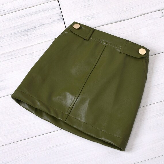 Army Green PU Leather Skirt Top Set Toddler and Girls Etsy Canada