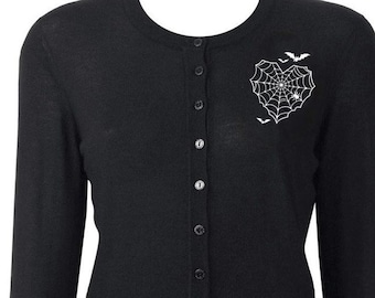 Batty Web Heart Cardigan in Black