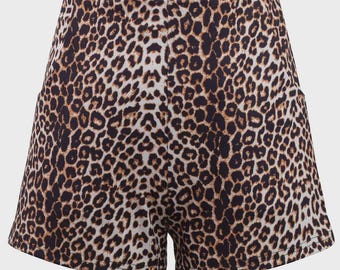 Leopard Print Retro Shorts with Pockets