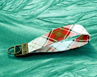 Llavero de tela a cuadros rojos / Hecho a mano / Correa para llavero / Soporte / Regalo para profesores / Regalo para rellenar calcetines navideños /