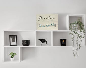 Letrero de madera "La práctica hace al maestro" / Regalo para profesor de música, decoración para sala de piano, 9x12 pulgadas.