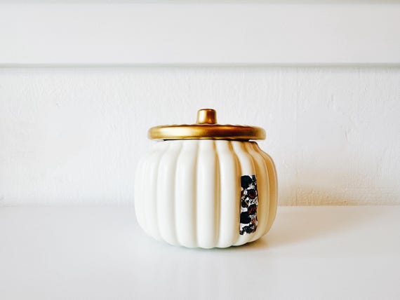 Hello Fall 20 oz | Cream Ceramic Pumpkin with Gold Lid | Pure Soy Candle | Pumpkin Spice | Best Fall Candle | Cozy & Spicy