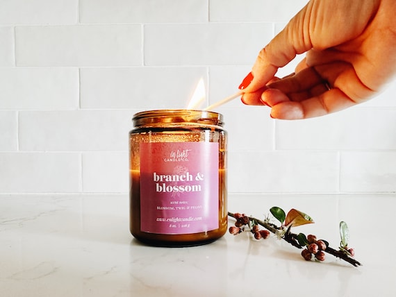 Branch + Blossom | orange blossom, magnolia & peony | 8 oz or 4 oz Pure Soy Candle | Spring Floral Scent