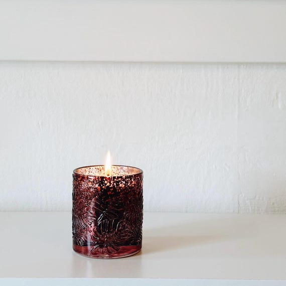 Apple Orchard Burgundy Mercury Glass Vessel | 6oz Pure Soy Fall Candles | Apple Cider Spicy Fall Candle