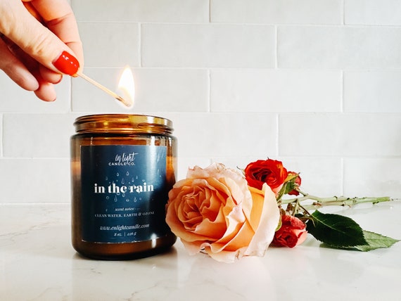 In the Rain |  clean water, ozone, damp earth | 8 oz or 4 oz Pure Soy Clean Candle | spring water scent